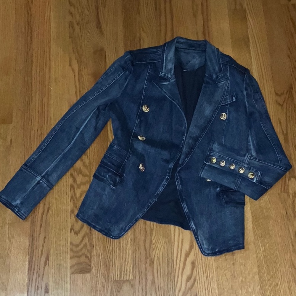 NWOT faded military style denim blazer